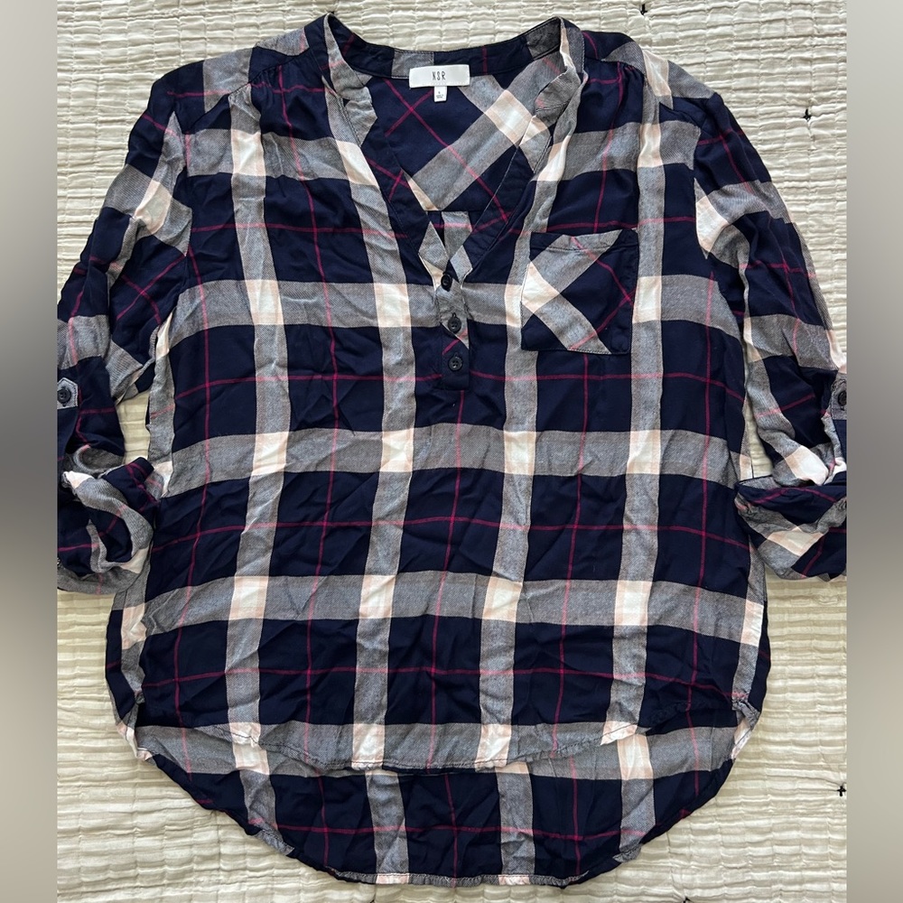 NSR Plaid 3/4 Button Down Size Large